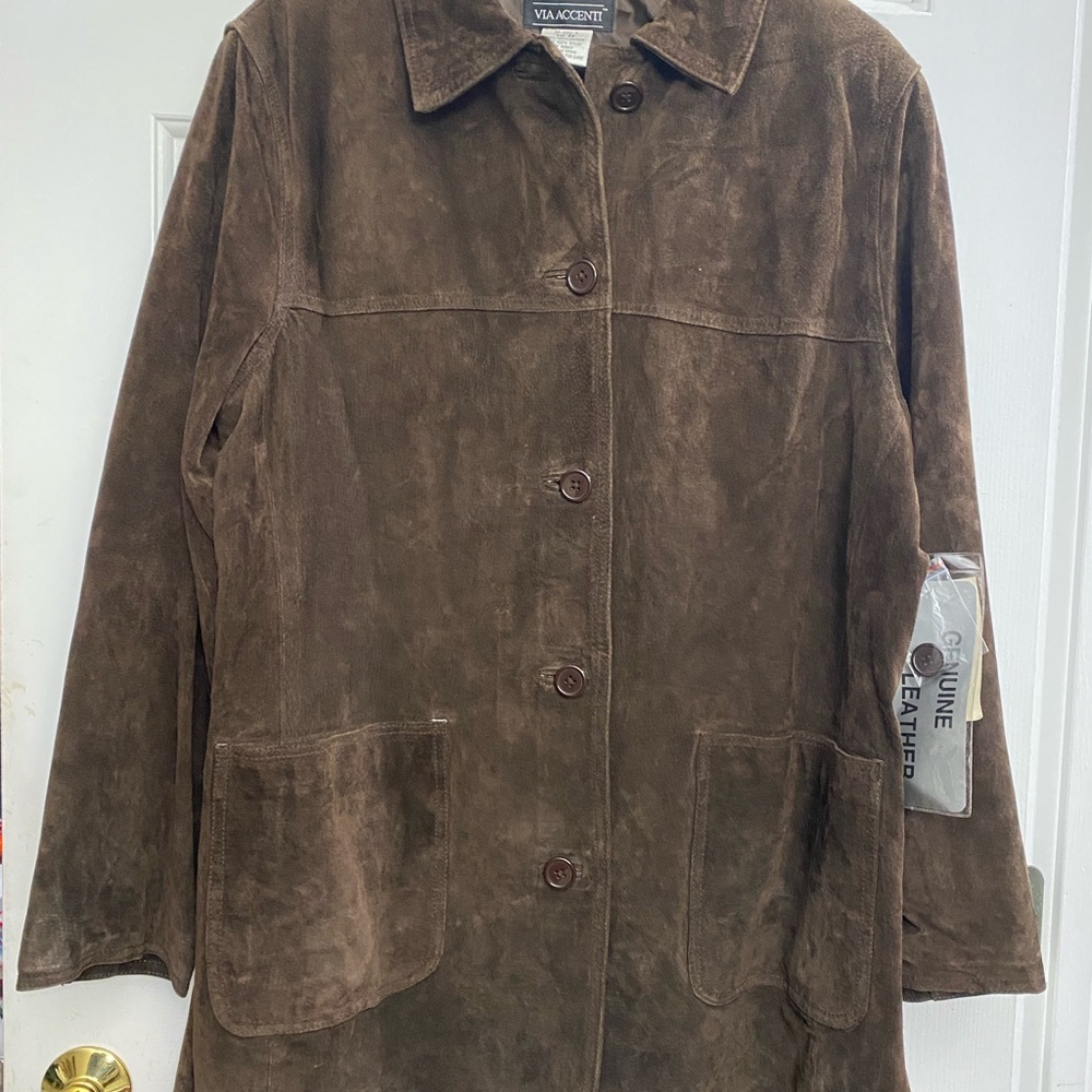 NWT Via Accenti Leather Duster Jacket Women A8 Brown Lined Western Suede Vintage - Picture 3 of 16